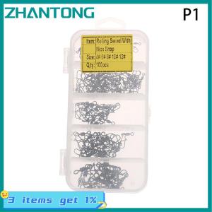 ZHANTONG 100 cái hộp thép không gỉ câu cá nối pin 4 #6 #8 #10 #12 # mang cán xoay với Snap fishhook thu hút phụ kiện