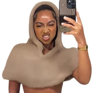 Của phụ nữ sang trọng Faux lông thú CAPE Shawl với đội mũ trùm đầu thanh lịch áo khoác ngoài Mùa xuân mùa thu mùa đông thời trang thường ngày lông Poncho SHRUG