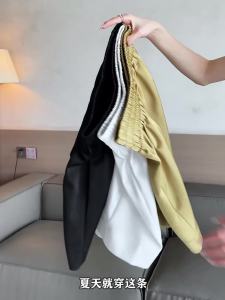 AMMIN ลำลองเอวสูงผ้ายืดหยุ่นได้ดีกางเกงขาม้าสำหรับสไตล์เวอร์ชันผู้หญิงเกาหลีสีทึบเรียบง่ายกางเกงหรูทรงเอ2024ฤดูร้อน