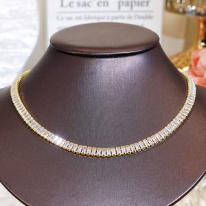 SEQUITO Noble Women Chain Necklace Golden Silvery Inlay Baguette Cut AAA Cubic Zircon High Quality Jewelry Wedding Party Dress Accessories B348