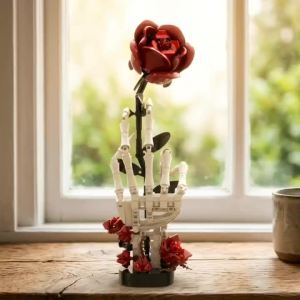 Gothic Skeleton Hand with Rose Building Block Forever Flower Macabre Valentines Dark Romance Art Aesthetic Desk Decor Gift