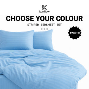 KUNFLOW Hotel Style Combed Cotton Bedsheet Set | Classic Stripe | Soft & Breathable