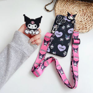 DIMBEPLY Fashion 3D Doll Cute My Melody Phone Case For Samsung S24 S22 S20 S21 S23 Ultra S10+ S9 S8 S10 Plus S20FE S21FE S23FE Note 10+ 8 9 10 20 Ultra Love Heart Cartoon Kuromi Cover with Long Strap Bracket Soft TPU Case