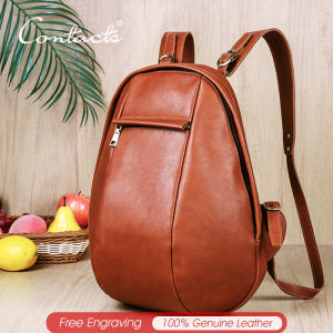 CONTACTS Full Grain Genuine Leather Women Multi Layer Backpack with Curved Design Travel Casual Shoulder Bag