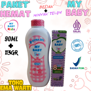 minyak telon my baby 150ml paket hemat lavender + My Baby Powder Sweet floral 90+23gr