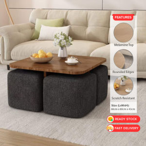 ViRYN Coffee Table Living Room Set Home Use With 4 Stools Multi Functional Chair Hidden Storage Meja Kopi Serbaguna