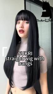 SUKRI Long Straight Black Wig with Bangs Natural Black Hair Wigs for Women Synthetic Heat Resistant Wigs for Girls Daily Party Use 22 Inch