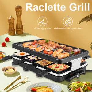 Raclette Table Grill Electric Korean BBQ Grill Indoor Cheese Raclette For 8 Person Removable Non-Stick Surface Temperature Control &Amp Dishwasher Safe 1300W