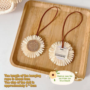 YAFEN Boho Weave Sunflower Name Sticker Pendant Handmade Flower Name Tag Charm Bag Decoration Anti-lost Mark Name Keyring Charms