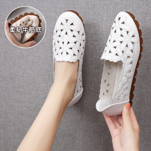 Hollow-Out Loafers With Cowhide Sole 2026 Spring Casual Flat WomenS Shoes Slip-On Lazy Shoes Casual And Versatile