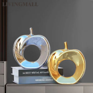 Livingmall Apple Decor Ceramic Gold and Silver Apple Ornaments European Home Decoration Desktop Living Room Bedroom Office Decoration Crafts