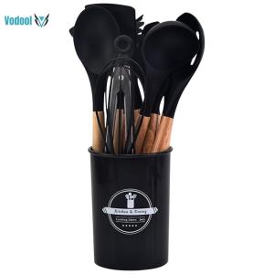 Durable 12-Piece Kitchen Utensil Set with Heat-Resistant Wooden Handles for Cooking and Serving Needs[Vodool Official Center]