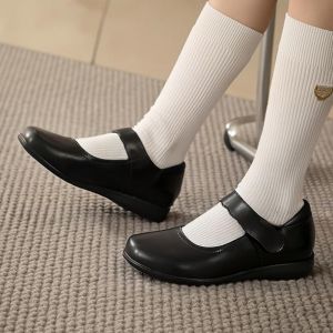 Girls Black Rubber Shoes with Velcro Closure Non-Slip & Waterproof Comfortable Flat Design for School All Seasons Student Footwear 075523