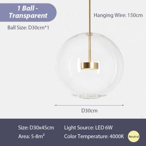 [1 Year Warranty] Lighting Modern Globe Bubble Chandelier 6-Light Clear Glass Ball Sputnik Chandelier Pendant Light Mid Century Gold Kitchen Island Pendant Lighting Adjustable Pendant Light