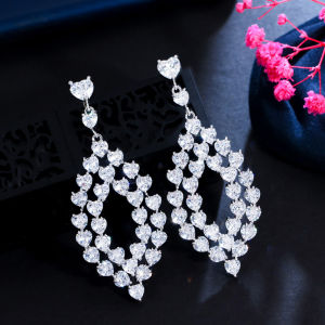 SEQUITO Luxury Heart Shape Cubic Zirconia 18K White Gold Plated Big Leaf Drop Earrings Wedding Ear Jewelry for Women Engagement SE623