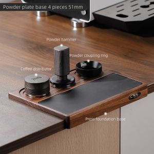 BINCOO Coffee Tamper Set Powder Distributor with Base Dispenser Press Powder Hammer 3 Piece Set Wood Grain Espresso Machine Handle Filling Base Coffee Utensils Set 51MM/58MM