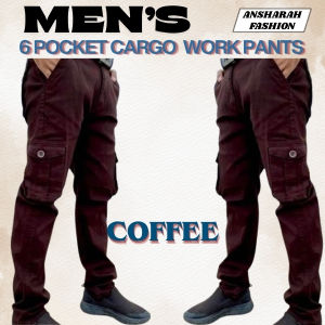 Men’s 6 Pocket Cargo Work Pants | Seluar Kargo Kerja Lelaki 6 Poket Cotton Premium Export Quality (PROMOSI GILA)