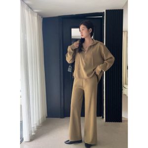 SET7233 Hoodie Oversize Top n Pants Knit Set