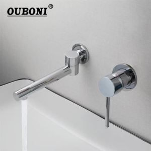 LDIES Bathtub Faucet 180 Swivel Chrome Fnished Vanity Top Sink Faucets Wall Mounted Hot Cold Water Single Lever Taps 4B7T1