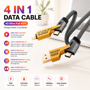 MultifunctionMechanical style typec Fast charger metal braided Cable support USB and PD type c input