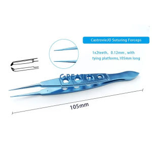 1 cái Kẹp khâu nhãn khoa Castroviejo Kẹp răng thẳng với nền buộc Dụng cụ nhãn khoa