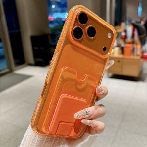 Luxury Glitter Card Holder Slot Wallet Photo Pocket Phone Case For iPhone 17 Air 16 15 14 13 12 Pro Max Plus Clear Bling Cover
