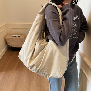 COSE Double Zipper Design Nylon Shoulder Bag Multi-Pocket Casual Large Capacity Tote Bag Versatile Solid Color Versatile Commuting Handbag Outdoor