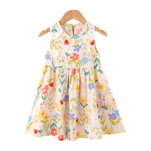 【พร้อมส่งจากกรุงเทพ】🚀ชุดเดรสเด็กผู้หญิง ลายดอกไม้ ไม่มีแขน ลายการ์ตูน ไปเที่ยวทะเล 3-12 ปี