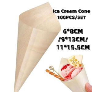 100pcs Eco Friendly Disposable Wooden Cone Oil Absorbent Wooden Cone For Ice-cream Chips Fruit