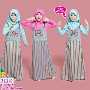Little pineapple set overall dress strip Bangtan Cool bordir hijab anak 4-9Y