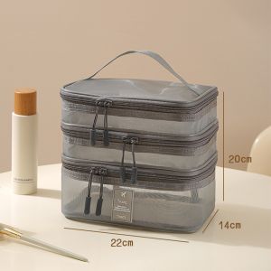 LUMIYA 3 lớp Túi đựng mỹ phẩm Lưới Trong Suốt Đa chức năng Túi đựng đồ trang điểm Di động Túi đựng đồ vệ sinh cá nhân Phụ nữ