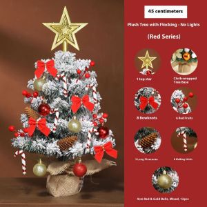 LEBI Festive Flocked Christmas Tree with Red Decorations and Star Topper for Desk Decoration