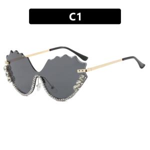 JN IMPRESSION European and American New Trimmed Diamond Frameless Sunglasses Special-shaped Wave Sunglasses Sun Protection