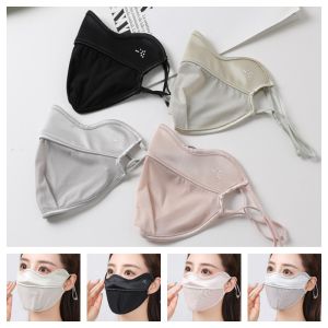 BEAUTYLADIES ใช้ซ้ำได้ ป้องกันรังสียูวี ระบายอากาศได้ระบายอากาศ ฤดูร้อนฤดูร้อนฤดูร้อน ผ้าคลุมหน้าผ้าไหมน้ำแข็ง น้ำหนักเบามาก ฝาครอบบางๆ ใบหน้าตกปลา ใช้ได้ทุกเพศ