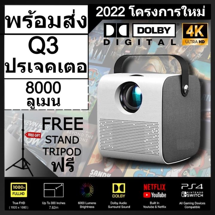 Projector Q3 Android Full HD 4K Projector 1080P Q3 Pro โปรเจคเตอร์ 8000Lumens ...