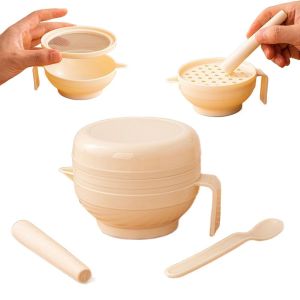 RLIFE 7Pcs Citrus Juicer Food Grinding Bowl Set Stackable Portable Food Masher Maker Multi Functional Easy To Use Baby Manual Grinder Kit Fruit