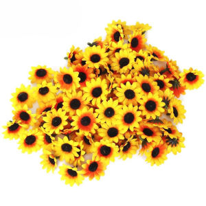 100Pcs 3cm Mini Artificial Sunflower Heads Fake Silk Small Sunflower for Wedding Gift Decoration