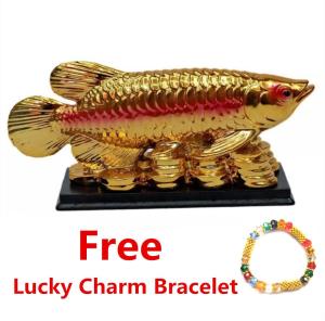 Lucky Charm Gold Arowana Table Top with Free Lucky Charm Bracelet