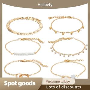 Heabety Fashion 6Pcs set Boho Bracelet Set Women Tassels Leaves Circular Chains Bangle Jewelry