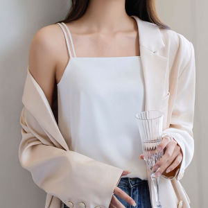 Áo lụa 2 dây mặc vest cổ bằng thanh lịch chất lụa cao cấp mềm mịn thoáng mát JK0014