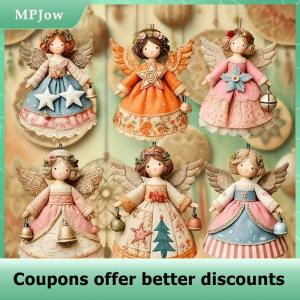 【MPJow】 6 12 24 36Pcs Christmas Tree Decor Vintage 2D Christmas Angel Girl Wooden Pendant For Home Xmas Wall Hanging Ornament Decoration