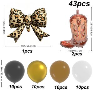 43pcs balloon set wild cowboy themed balloons with leopard print bow cowboy boot foil suitable for American retro wild cowboy theme outdoor picnic parties jungle party decorations girls spicy style birthday parties party balloon decorations.