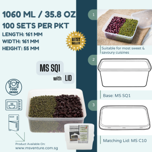 {MSV-WS} Square Microwavable Plastic Takeaway Containers (720ml-1440ml) Anti Leak Durable MS SQ700 SQ1 SQ1250 SQ1500