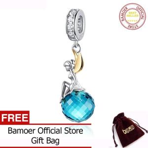 BAMOER Authentic 925 Sterling Silver Elf Planet Blue Zircon Pendant Charms fit Original Necklaces & Bangles Jewelry Gift BSC056 Apr