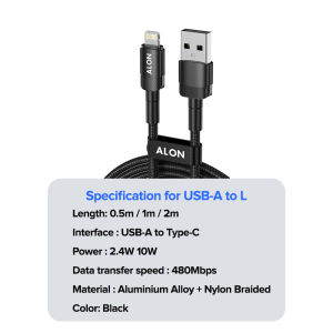 (SG) ALON 100W PD Type C / L / Micro / 2 in 1 / 3 in 1 Fast Charging USB Cable (0.5m/1m/1.2m/2m) Compatible with iPhone 16/15/4/13/12/11/XR/XS MAX/XS/X/8/7 etc / Android