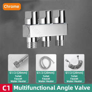 Black Toilet Angle Valve 3 Outlets Independent Control Tap | Anti-Rust Brass Diverter 5cm Lengthened Adapter G1/2 G3/4