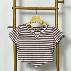 Crop Top Salur Knit Wanita / Croptop Lancip Korean Wanita 4950