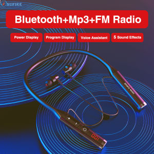 Neck-mounted Bluetooth Earphones Multi-function Display Wireless Headset Sports EarBuds Bluetooth5.0 Headphoens with FM Radio TF Card 5 EQ Sound Effects