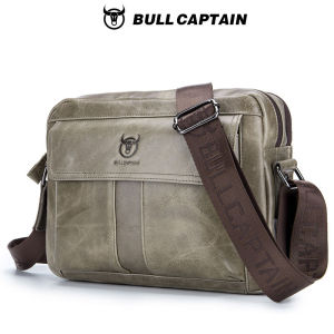 BULLCAPTAIN Leather Casual Shoulder Bag Mens 10 Inch iPad Crossbody Bag Vintage