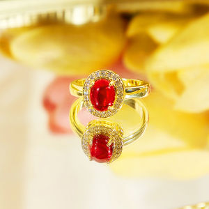 Sequito Phụ Nữ Thanh Lịch Vàng nhẫn có thể điều chỉnh Pave Thiết Hình Bầu Dục Màu Đỏ xanh trắng Zircon AAA Engagement trang sức ngón tay Sr164